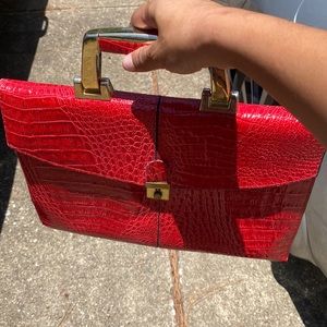 Red leather hand purse